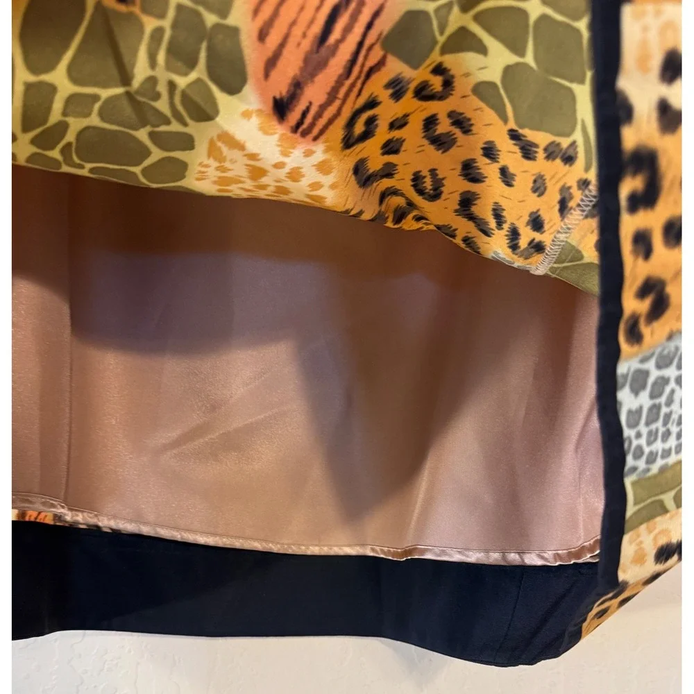 Silkland Skirt Women 10P‎ Petite Multi Animal Print Silk A-Line Patchwork